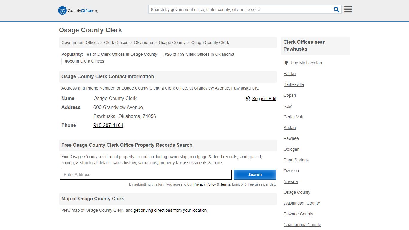 Osage County Clerk - Pawhuska, OK (Address and Phone)